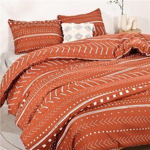 Aztec Terracotta Comforters Queen Size, Art Pattern Burnt Orange Boho Aztec